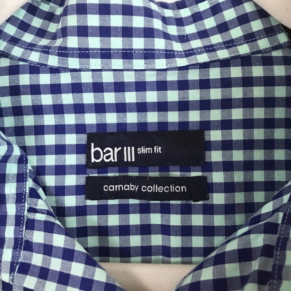2 for $30 Bar III Blue Checkered Slim Fit Dress Shirt - Picture 3 of 5